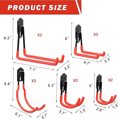 Miniatura 7 de Wallmaster Kit organizador de ganchos de garaje, paquete de 12 ganchos ajustables y resistentes, para montaje en pared, organización de garaje de