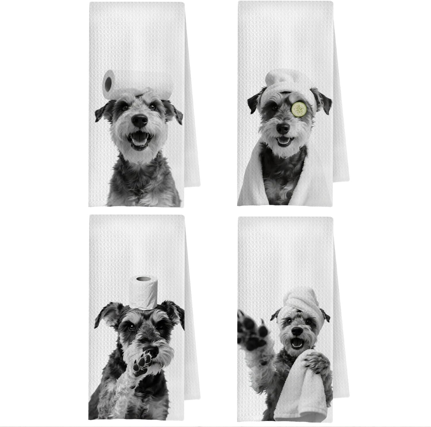 Funny Schnauzer Dog Bathroom Hand Towels, Schnauzer Gifts for Women Men, Dog Lover Mom Dad Gifts Decorative Hand Towels for Bathroom Washroom Toilet Restroom, 16x24 Inches Set of 4