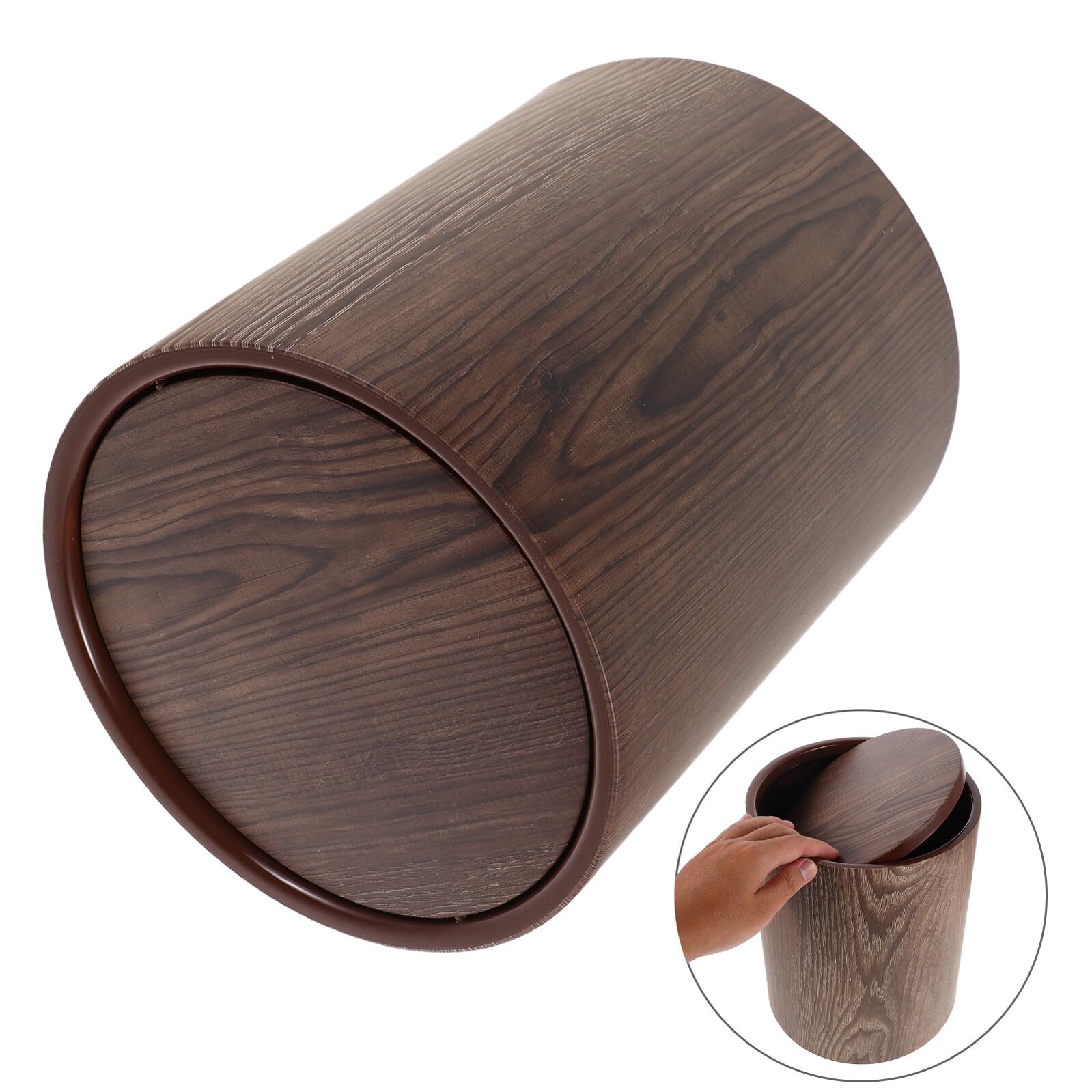 Cestino della Spazzatura Retrò Venature Legno Cestino per la Carta da Bagno con Coperchio Ribaltabile Antiodore Grande Capacità per Ufficio Soggiorno e Cucina