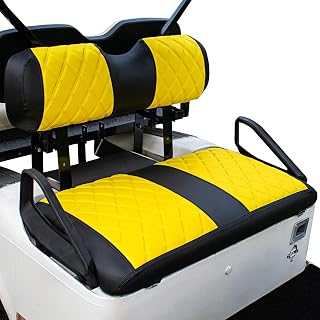 NOKINS Golf Cart Diamond Seat Covers Kit, Fit for EZGO TXT 1994-2013/EZGO RXV OEM Standard Front Seat Cushion, Golf Cart Vinyl Seat Cover, No Nails Required (Yellow and Black)