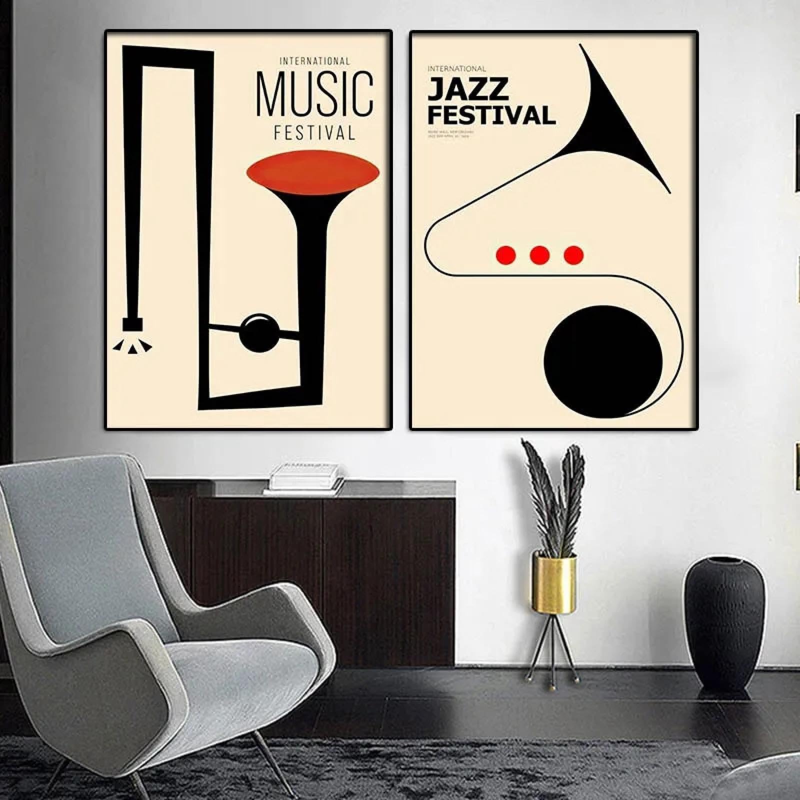 BMGKYAGL Poster retrò di musica classica con giradischi in vinile, quadro da parete con chitarra, arredamento moderno per la casa, 30x45 cm x 2 cornici