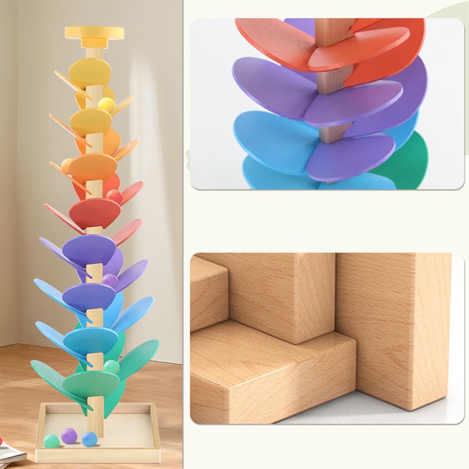 Holzkugelbahn - Laufbaum Mit 73CM Musikbällen, Interaktives Lernspielzeug, Holzballbahn Für Kinder, Die Lernen | Home Spielzimmer Kindergarten