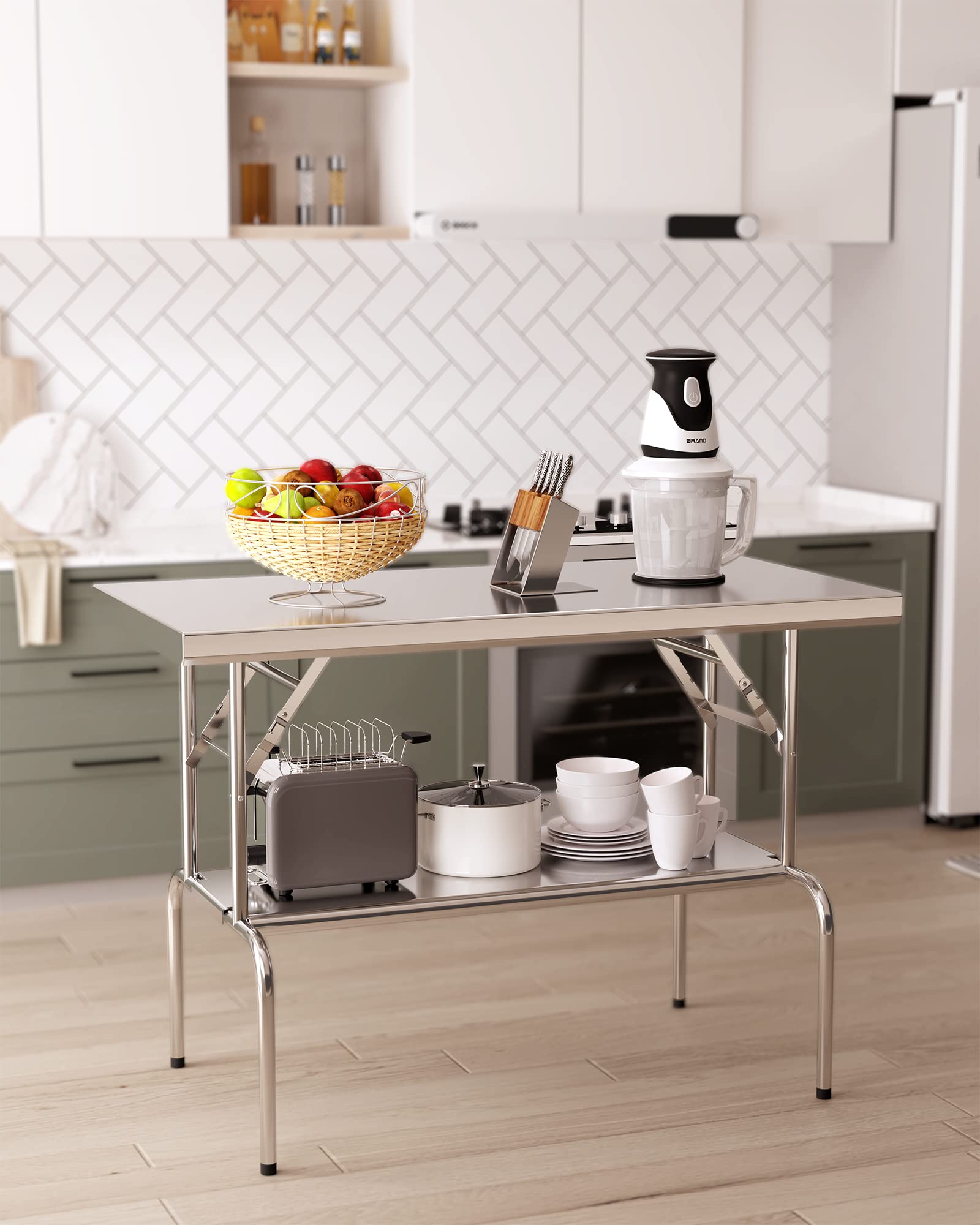 KYBOLT Commercial Workstation with Undershelf - 48 x 24 Inch Folding Stainless Steel Prep Table, Kitchen Island