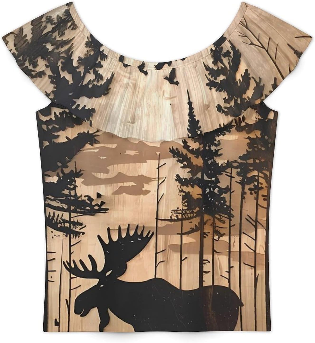 Moose Woodland Hunting Eagle1 Girls T-Shirts Top Ruffle Short Sleeve Blouse Casual Graphic Tees