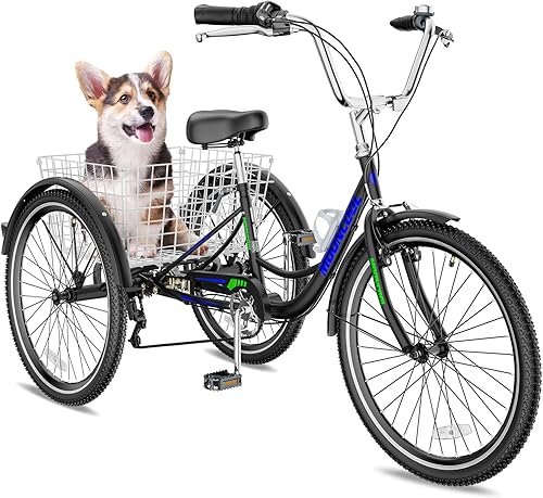 Triciclo para adultos de 7 velocidades y 3 ruedas para adultos, triciclo de crucero con cesta para personas mayores, mujeres, hombres, para compras