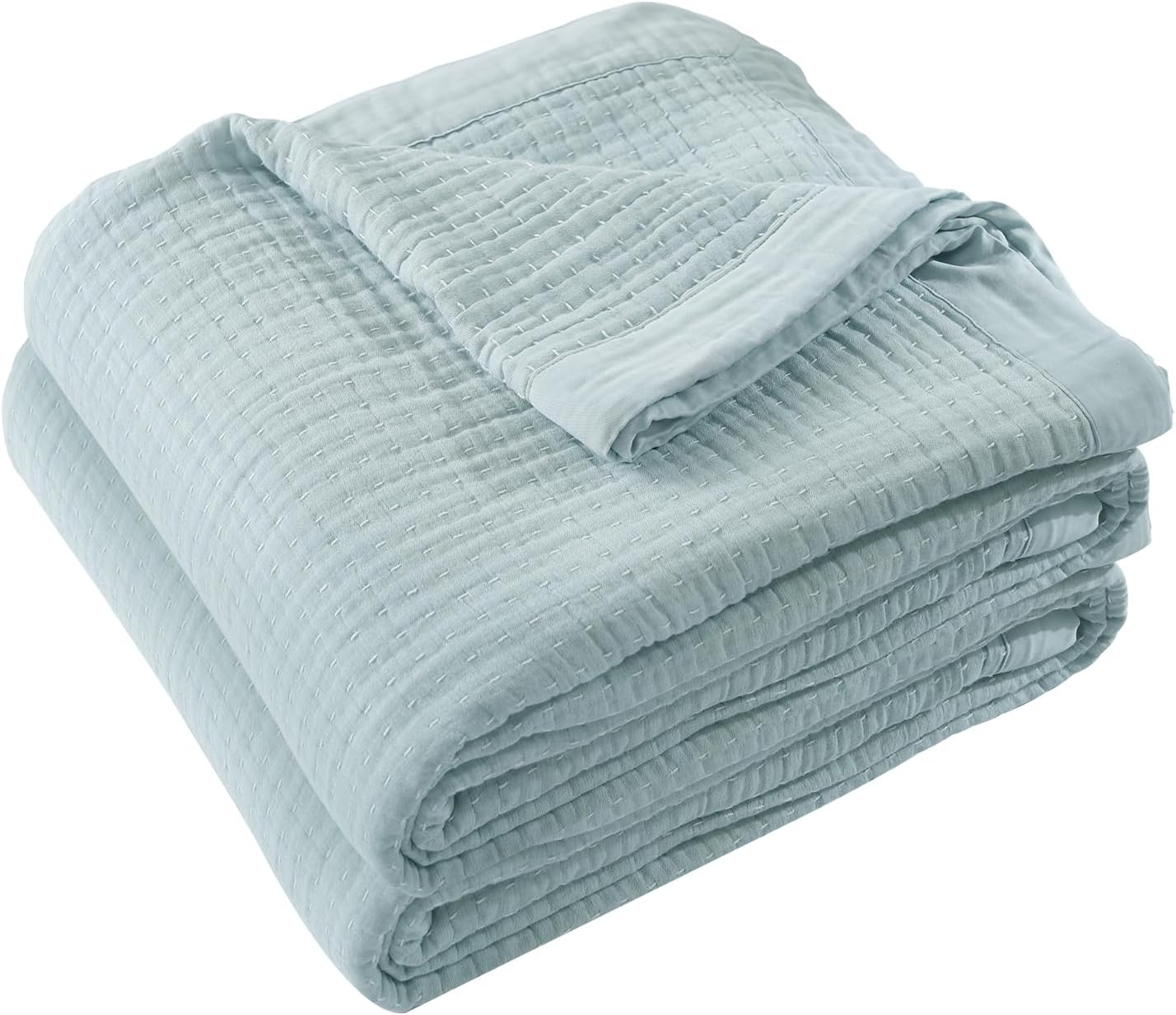 Cotton Muslin Throw Blanket for Summer Spring, Breathable and Lightweight Jacquard Muslin Blanket for All Season, Soft Gauze Blankets for Couch Bed Sofa, Blue, 50x60 Inches