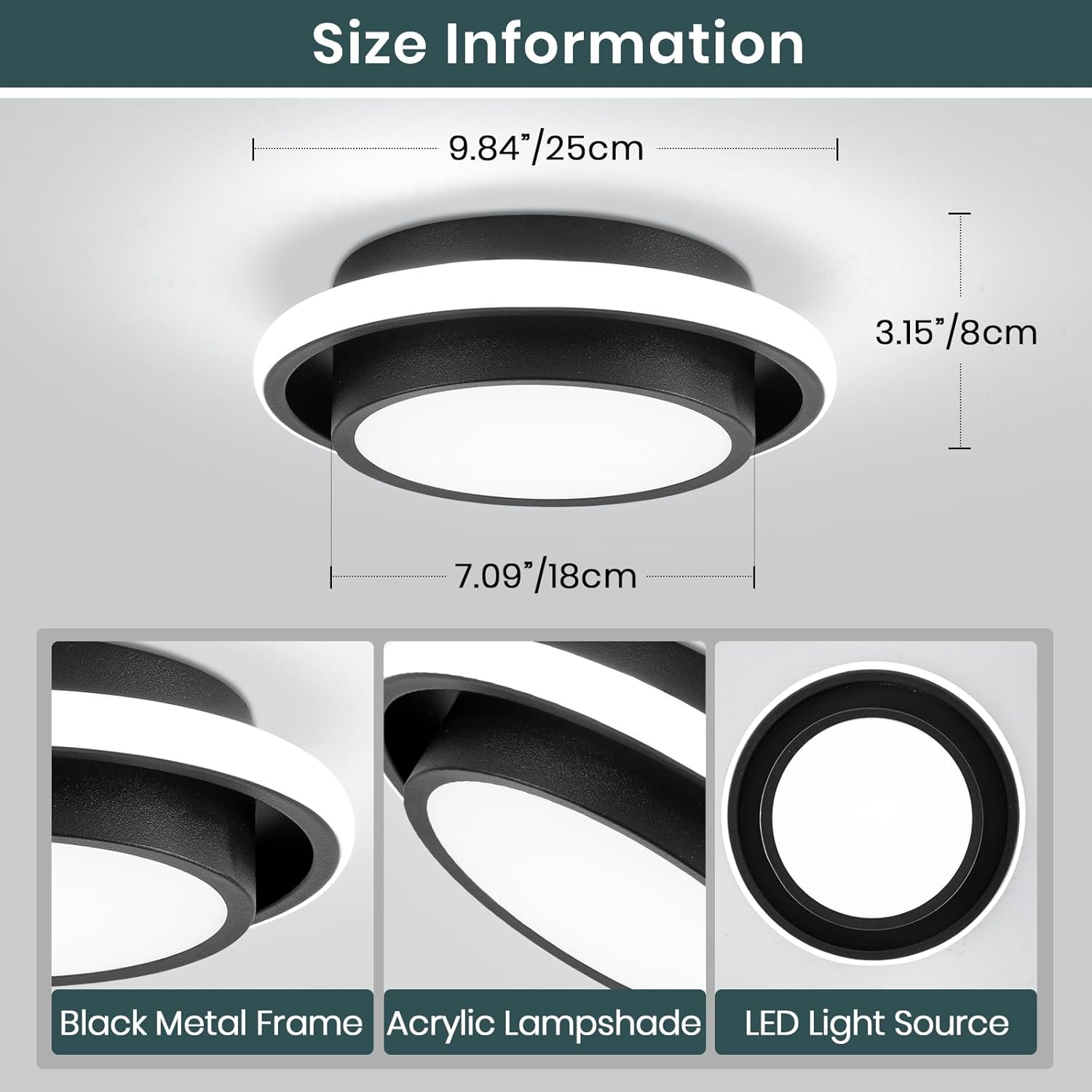 Hallway Light Circle Modern Ceiling Light Fixture, 12IN Modern Ceiling Lamp 6000K LED Ceiling Light Black Ceiling Lighting for Living Room, Balcony Bedroom
