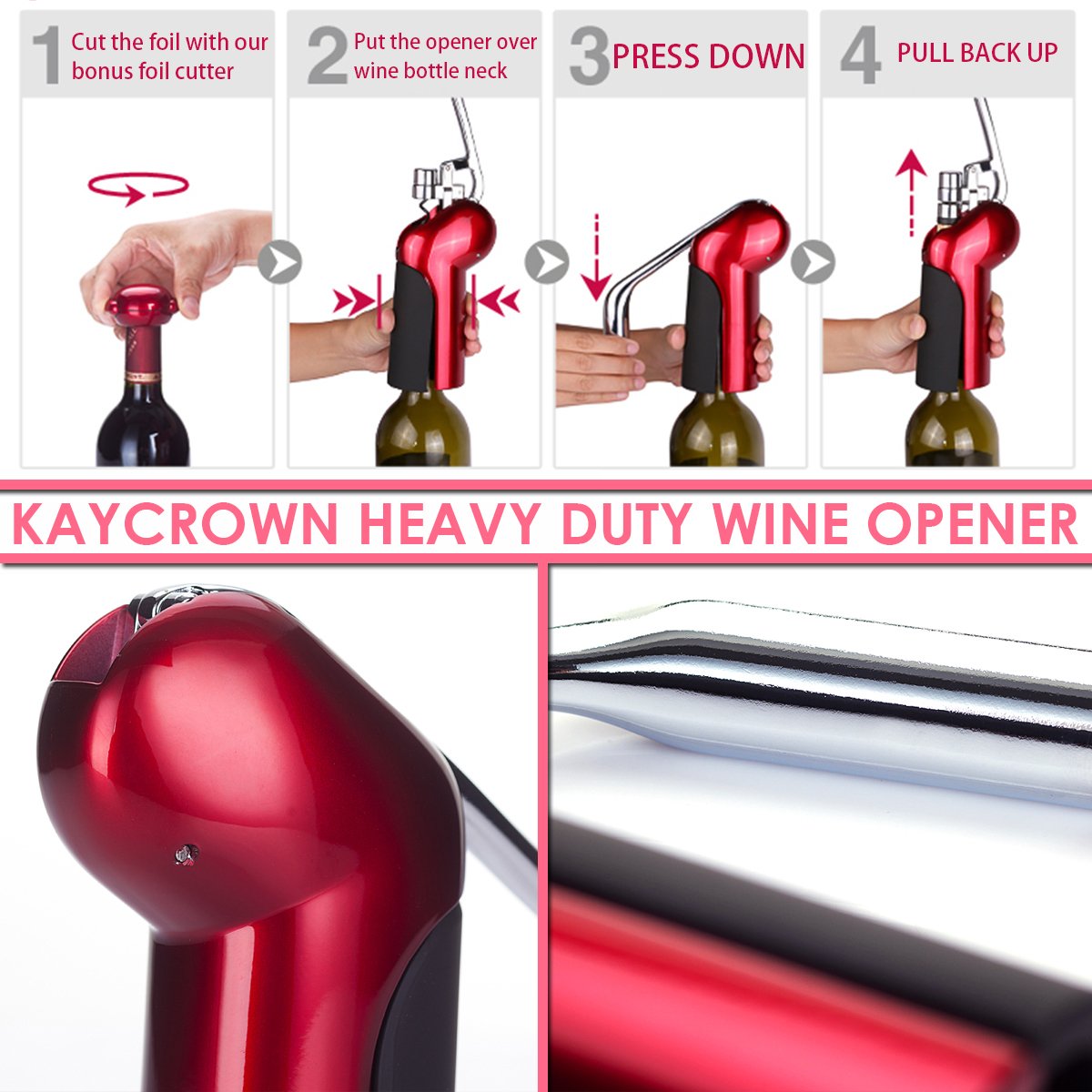 KAYCROWN Tire-bouchon professionnel en alliage de zinc - Tire-bouchon à levier robuste - Ouvre-bouteille avec coupe-capsule