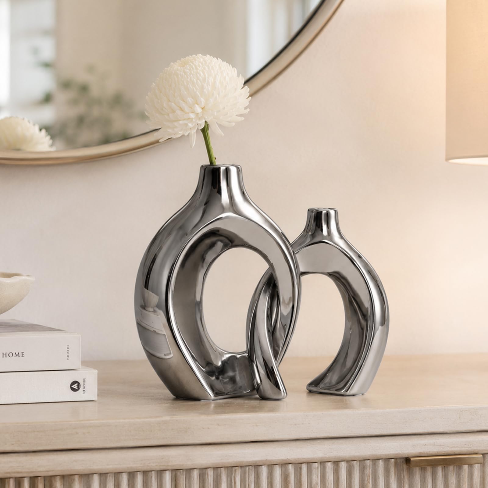 Juego de 2 Jarrones De Cerámica Huecos -Decoración Bohemia Moderna para Comedor, Sala de Estar, Oficina, Dormitorio Flores Secas y Pampas Regalo Ideal para Inauguración de Casa