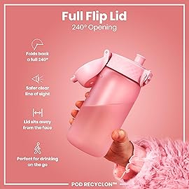 Ion8 Small Water Bottle, 350 ml/12 oz, Leak Proof, Easy to Open, Secure Lock, Dishwasher Safe, BPA Free, Carry Handle, Hygienic Flip Cover, Easy Clean, Odor Free, Carbon Neutral, Rose Quartz Pink