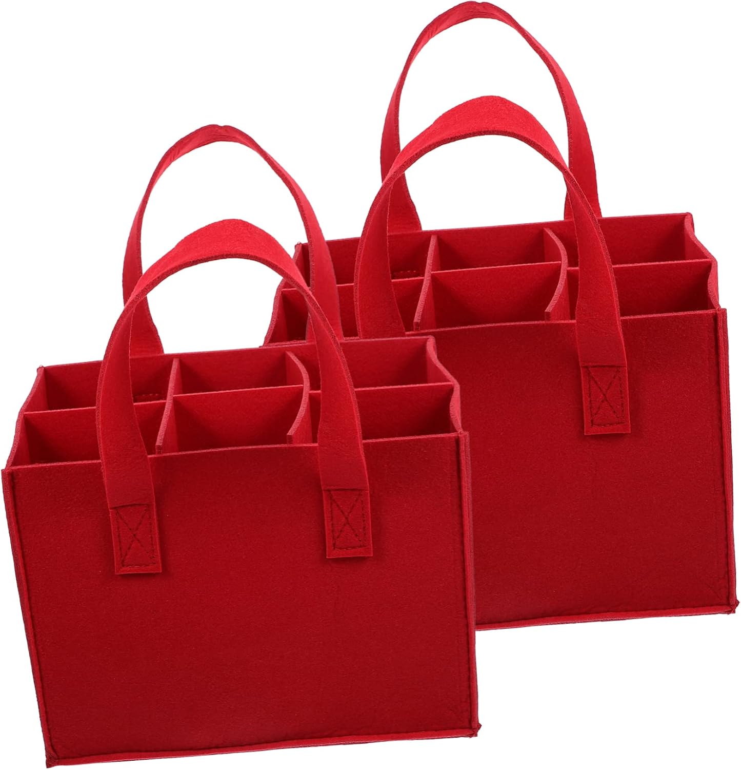VOSAREA 6-Pack Portable Red Felt Wine Bottle Carrier Bag Handle Divided Compartments for Parties
