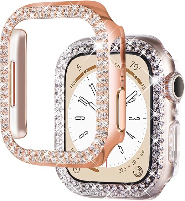 NewWays 2-pack Women Diamond Screen Protector Compatible with Apple Watch Series 6/5/4/SE(2022/2020),Overall Protective Bumper Bling Case without Protective Film for iWatch 40mm,(RoseGold+Clear)
