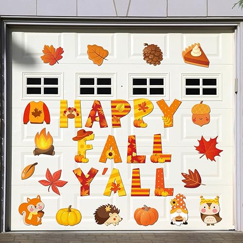 30 piezas de decoración de puerta de garaje de otoño, imanes magnéticos de hojas de arce de calabaza, calcomanías de calabaza Happy Fall Y'all,