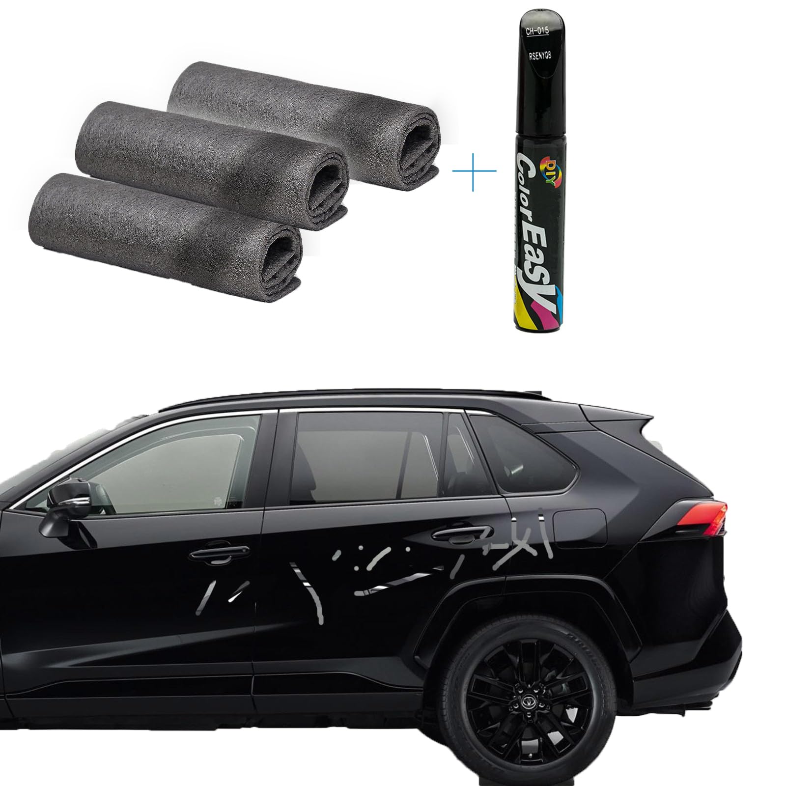 3 PCS Premium Microfiber Cloth and Car Scratch Remover for Car Scratches, Advanced Nano Car Scratch Remover Easily Repair Scratches, Swirls, Paint Residues, Water Spots and Restore (Black)