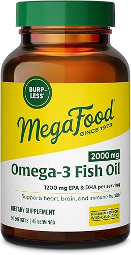 MegaFood Suplementos Omega 3 de aceite de pescado de 2000 mg – Sin eructos y aceite de limón infundido – Suplemento de apoyo para corazón, cerebro,