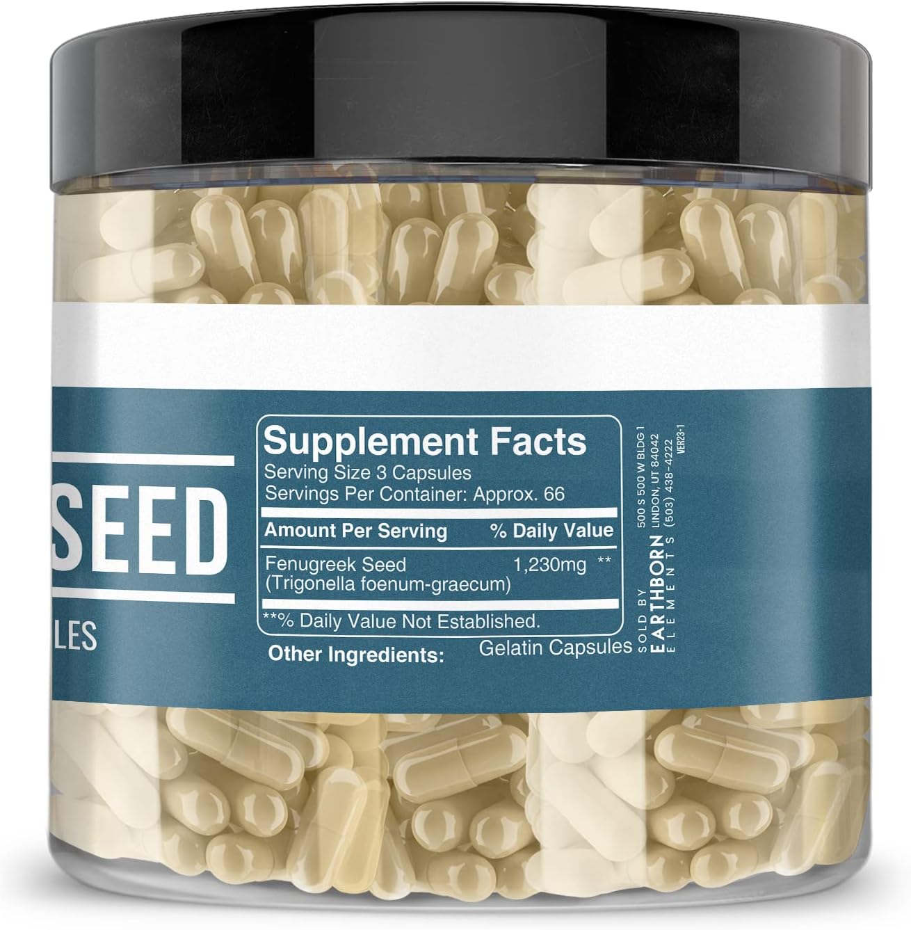 Earthborn Elements Fenugreek Seed 200 Capsules, Pure & Undiluted, No Additives