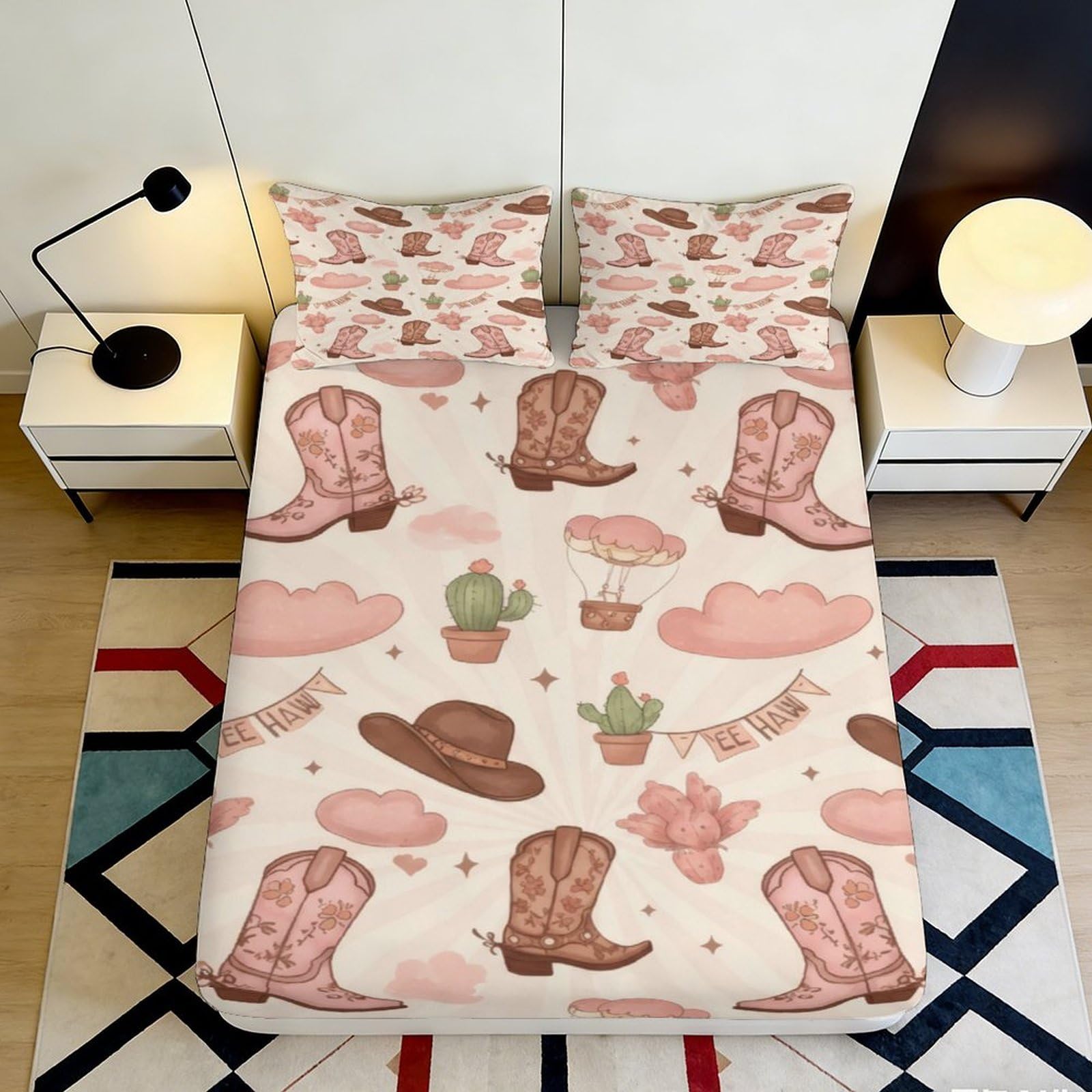 3D Printed Horse Scene Fitted Sheet Microfiber Deep Pocket Non-Slip Bedroom Bedding Horse Mattress Fitted Cover 200x200x25cm