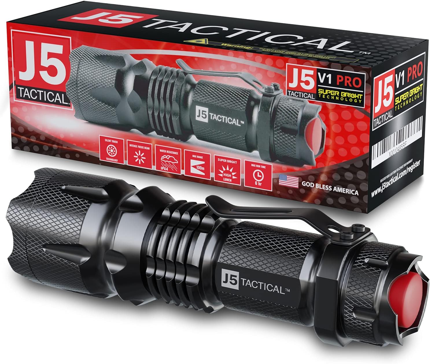 J5 Tactical Super Bright 300 Lumen V1-Pro LED 300 Lumen Tactical Torch Police Military Flashlight
