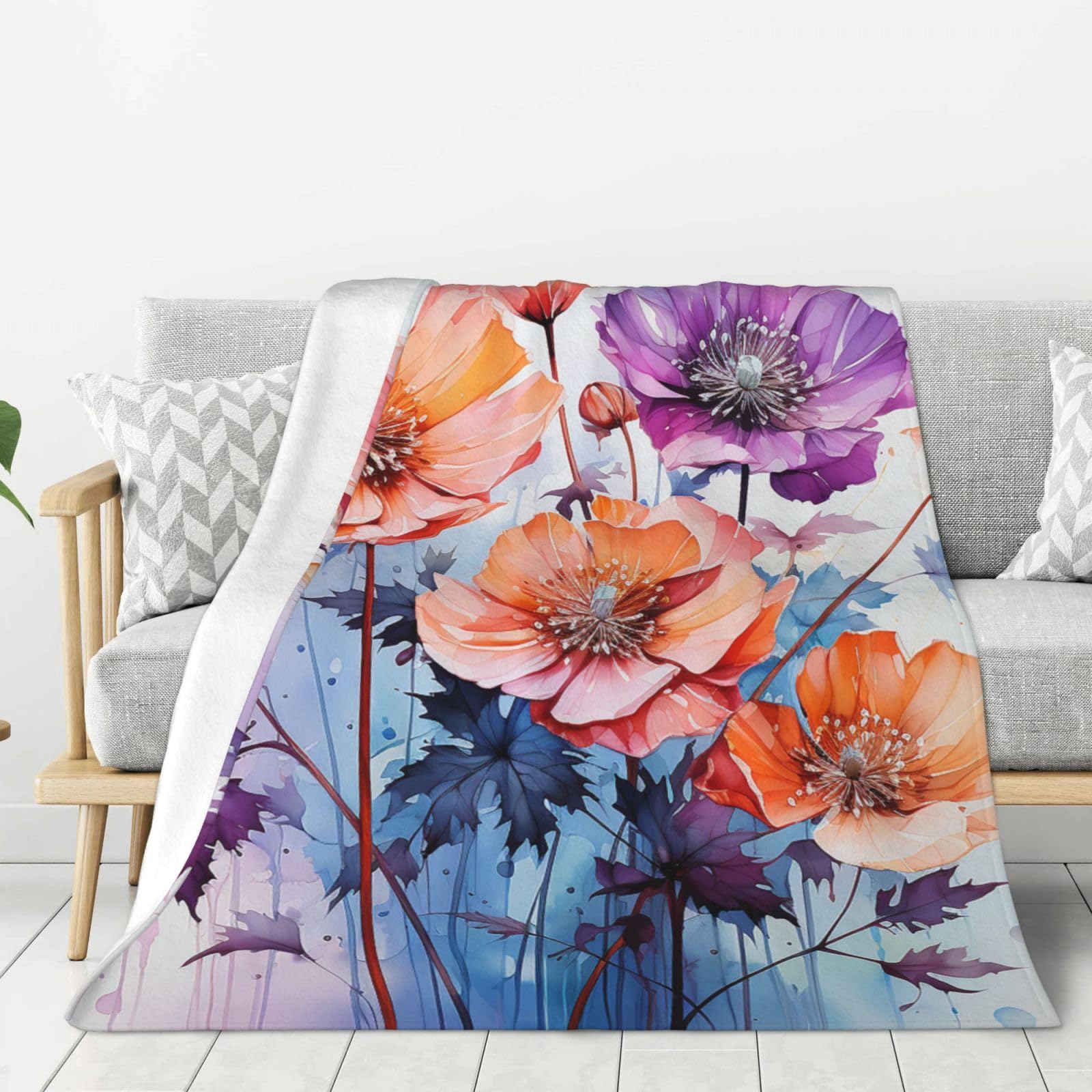 Couverture en flanelle pour canapé et lit plaid fleuri toutes saisons