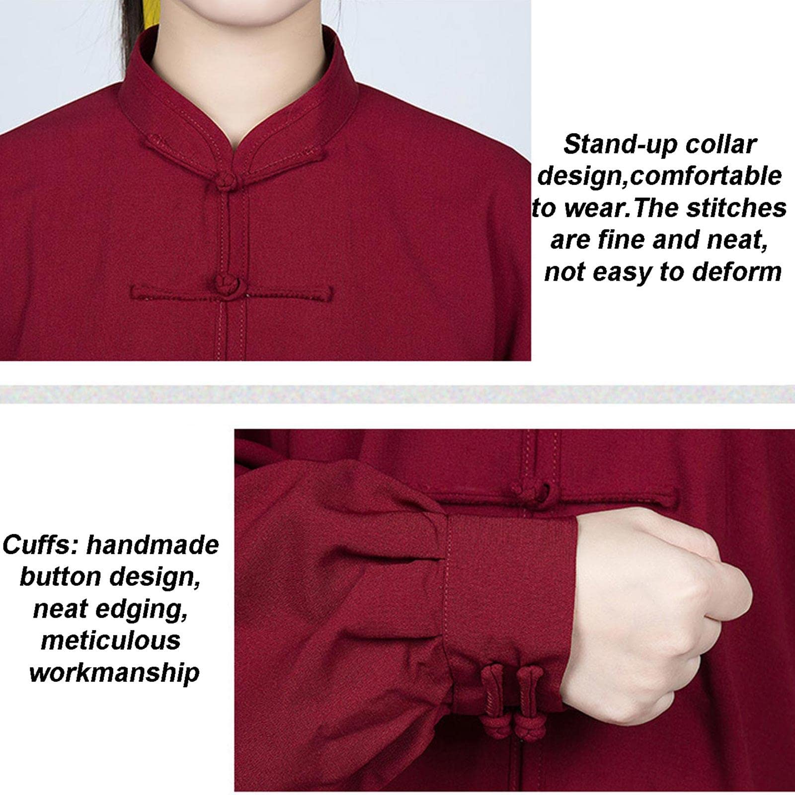 Traditionelle chinesische Kung-Fu-Anzug-Sets für Herren, Tai Chi Wing Chun, Uniform, Damen, Yoga, Meditation, Kleidung, Weinrot, Größe L (US)