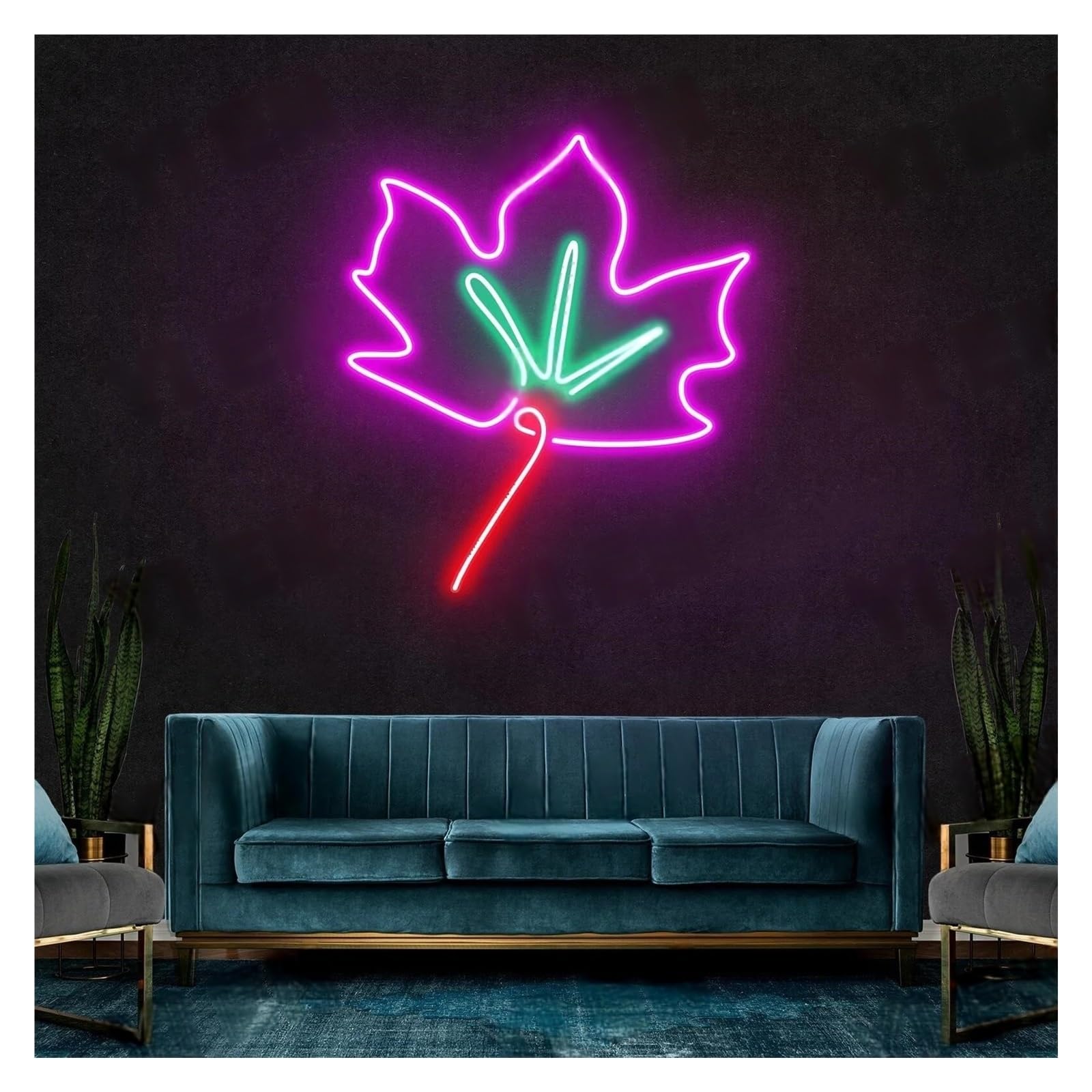 LEMST Signs Lamp Maple Leaf Neon Signs USB Powered Adjustable Brightness Leaf Neon Lights, Suitable for Wall Hanging Decor Commercial Signs(G,60cm)