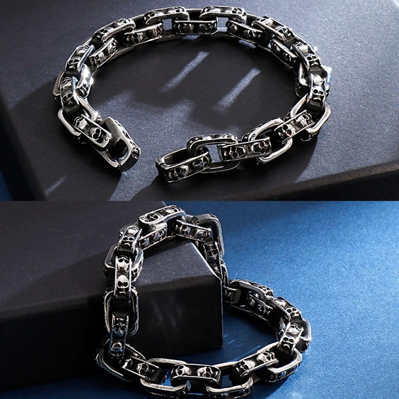 Braccialetto Uomo Nero,Bracciali Uomo in Acciaio Inossidabile Catena Cranica 11MM Braccialetto Uomo Nero