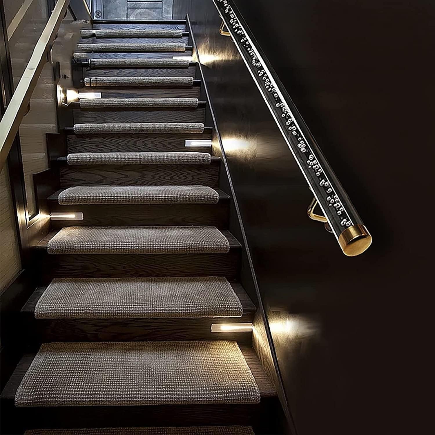 Clear Acrylic Handrail for Indoor Stairs,Crystal Stair Wall Mount Hand Railing with Silver Brackets & End Caps, 3ft/4ft/5ft/6ft/10ft/12ft/14ft/20ft Staircase Handrails(240cm/8ft/94.5in)