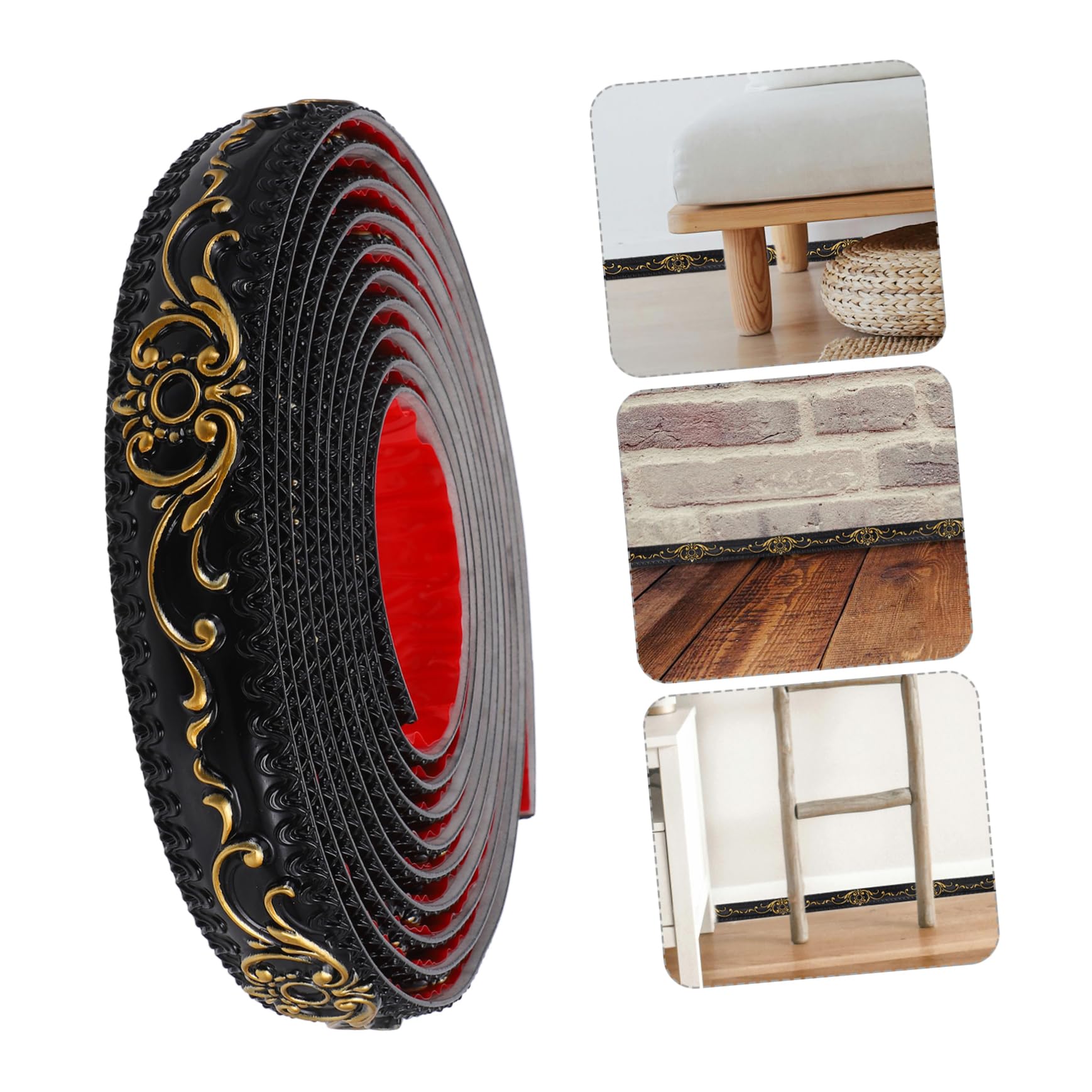 Moldura Decorativa Autoadhesiva de Pvc Efecto Yeso Negro