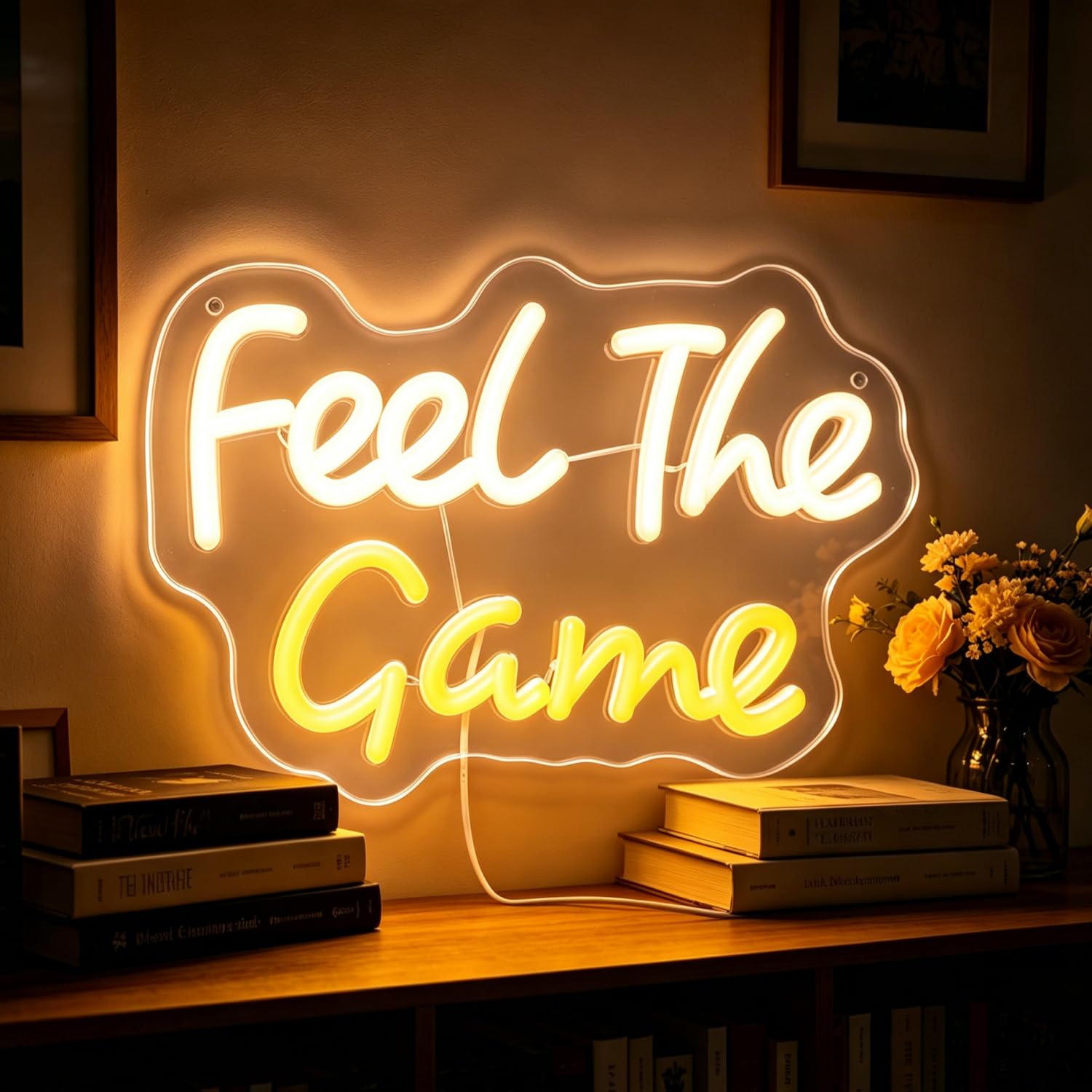 Feel The Game Neon Sign LED Neon Game Letter Sign Light Up for Wall Decor, Dimmable USB Powered Neon Light for Gaming Room Boy Bedroom Internet Cafe Pub Club Man Cave Decor 10.03’’x6.69’’