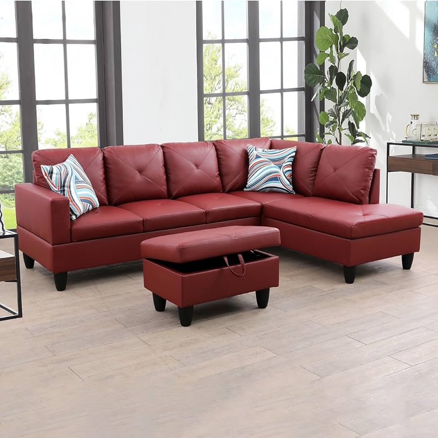 Amazon.com: LGQLJPLQQ Red Faux Leather 3-Piece Couch Living Room