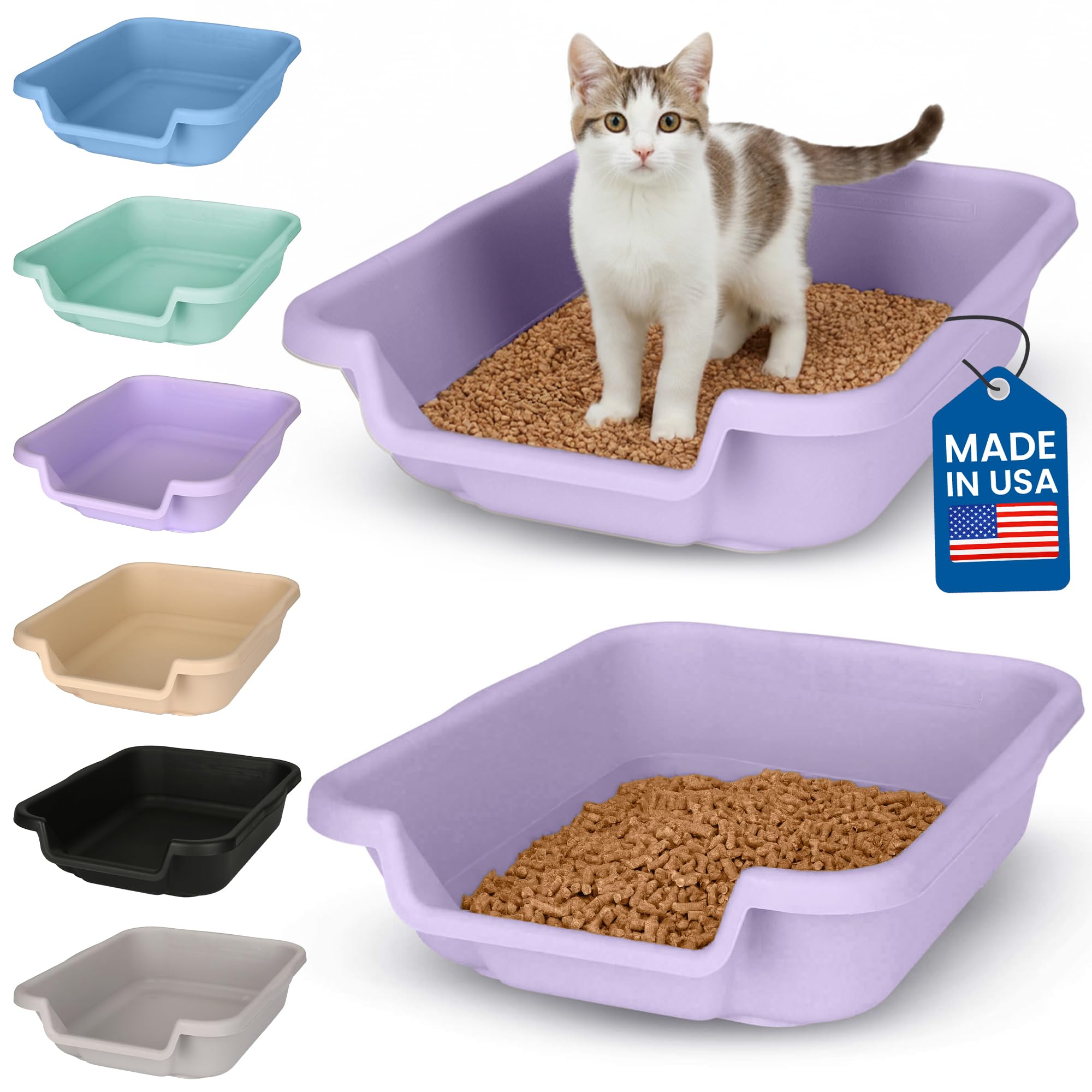 KittyGoHere Senior Cat Litter Box, Small Pan, 2 Pack Storybook Lavendar
