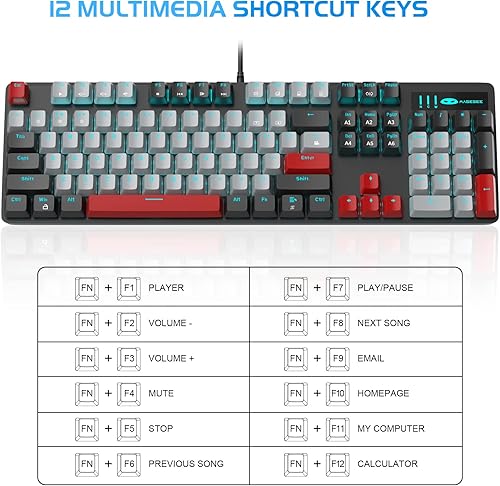Miniatura 8 de MageGee Teclado mecánico para juegos, nuevo teclado retroiluminado azul de 104 teclas con interruptores azules, teclado mecánico de computadora con