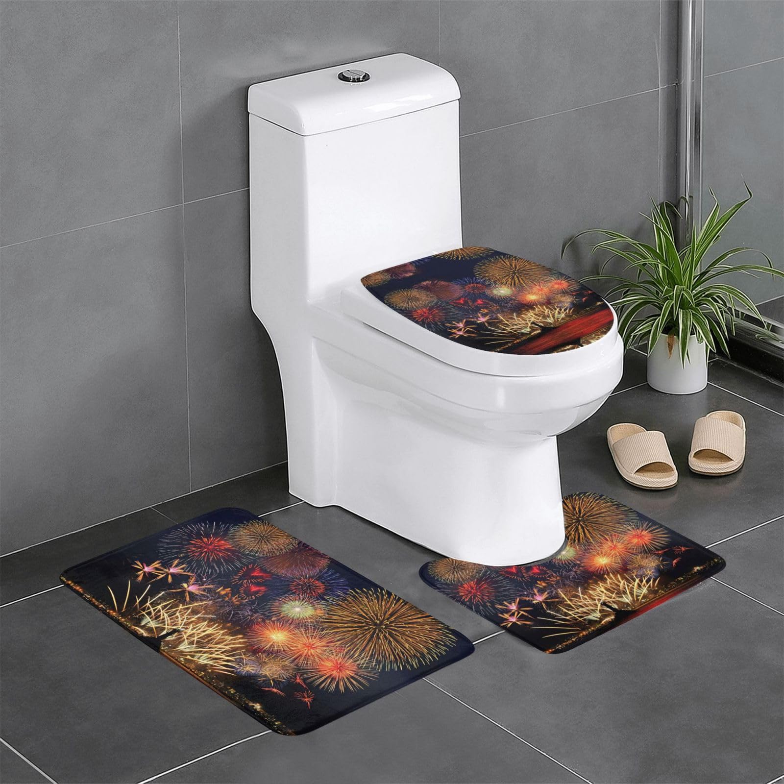 Tapis de salle de bain antidérapants lot de 3 absorbants à motif feux d'artifice