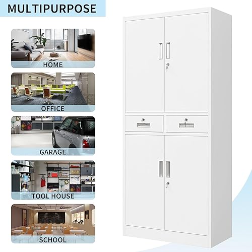 Miniatura 29 de CMY Armario de almacenamiento de metal con dos cajones, gabinetes de acero de 36 pulgadas de alto con estante ajustable, armario de almacenamiento