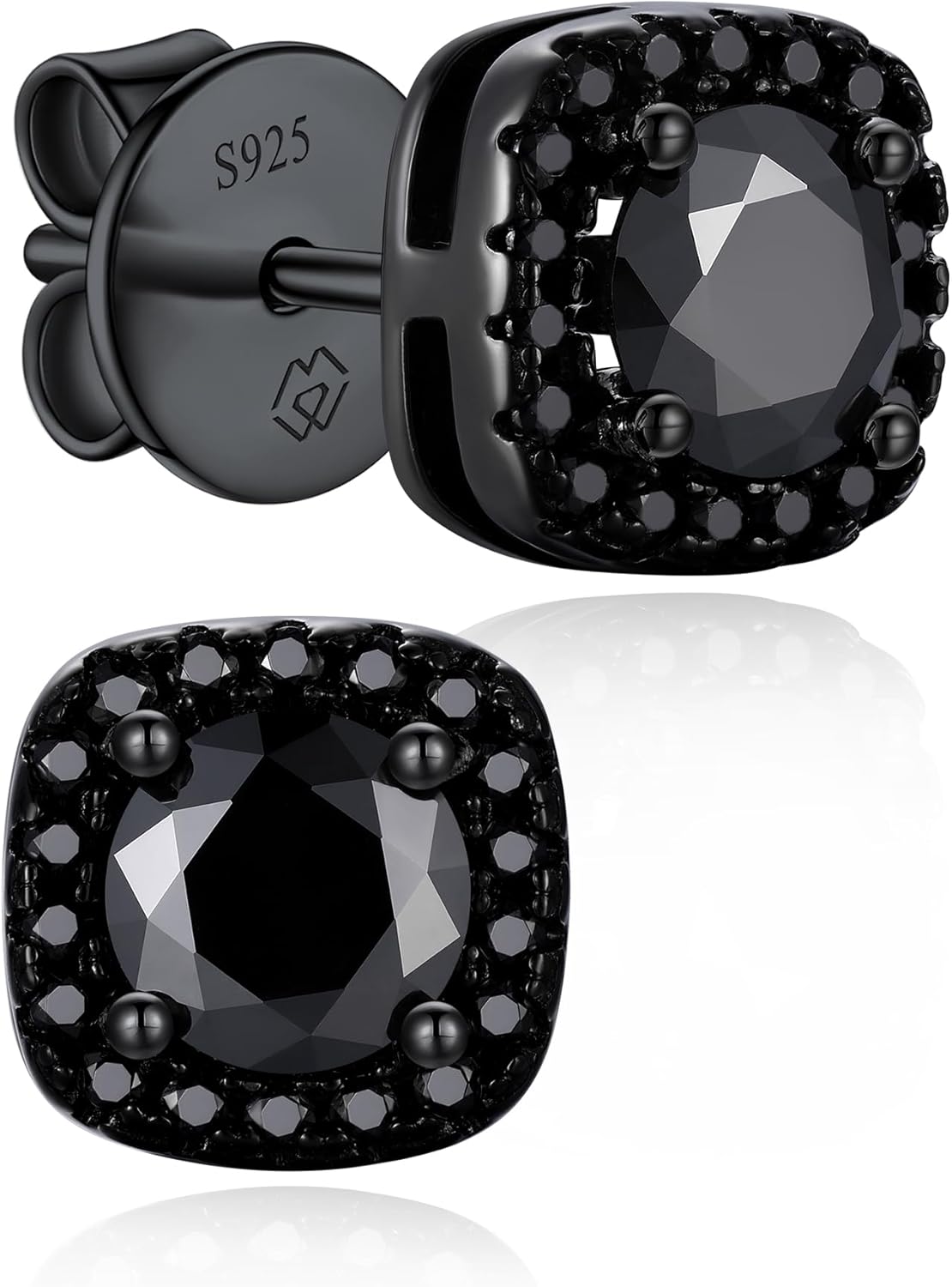 MomentWish Black Moissanite Stud Earrings, Moissanite Earrings for Women Men, D Color VVS1 Simulated Diamond 925 Sterling Silver Solitaire/Halo Studs