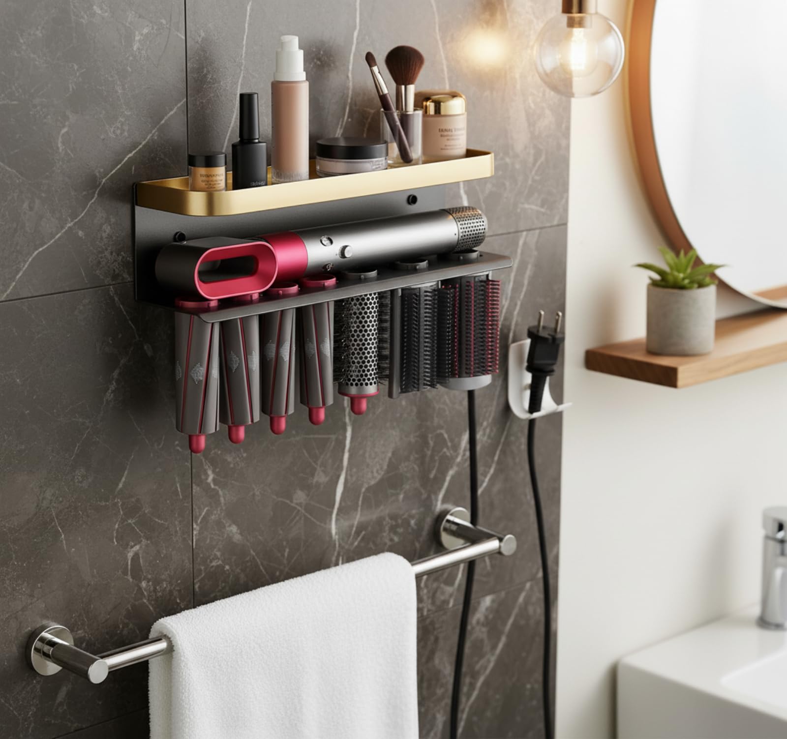 Uchwyt ścienny do Dyson Airwrap, czarne złoto, z klejem i śrubami, bez wiercenia