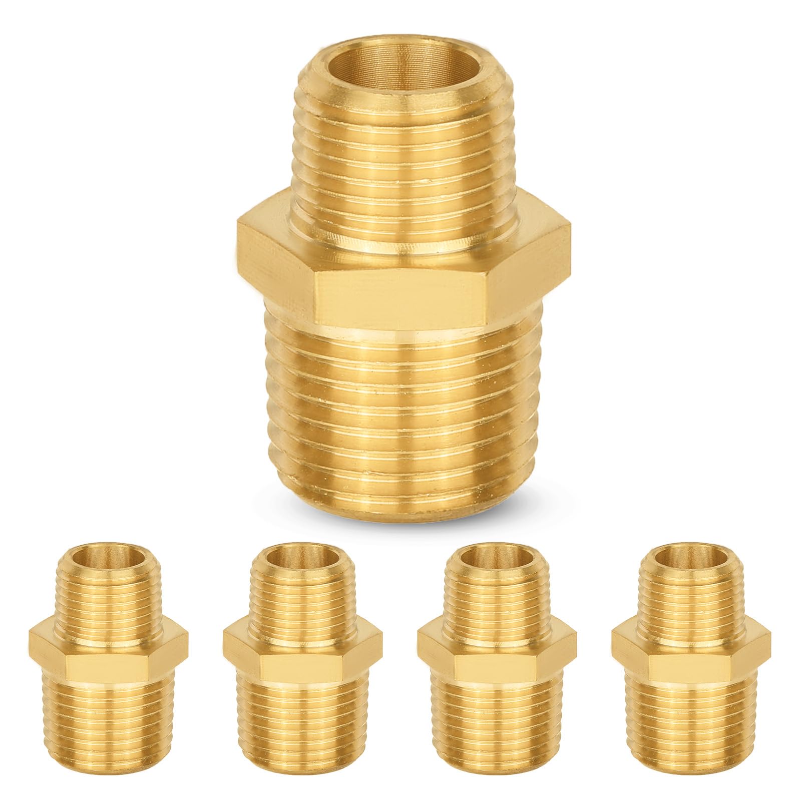 Confezione da 5 raccordi esagonali EFIELD da 3/4" MNPT x 3/8" MNPT in ottone massiccio, raccordi adattatori per tubi filettati maschio in ottone