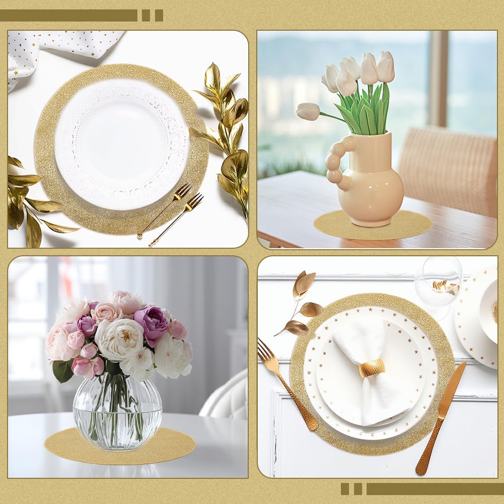 GORGECRAFT 16pz Tovagliette con Lamina D'Oro Tovagliette Da Tavolo Glitterate Tovagliette Rotonde In Rete Pressata 33cm Lussuose Tavolo Da Pranzo Centrotavola Feste Compleanno Matrimonio Natale Capoda
