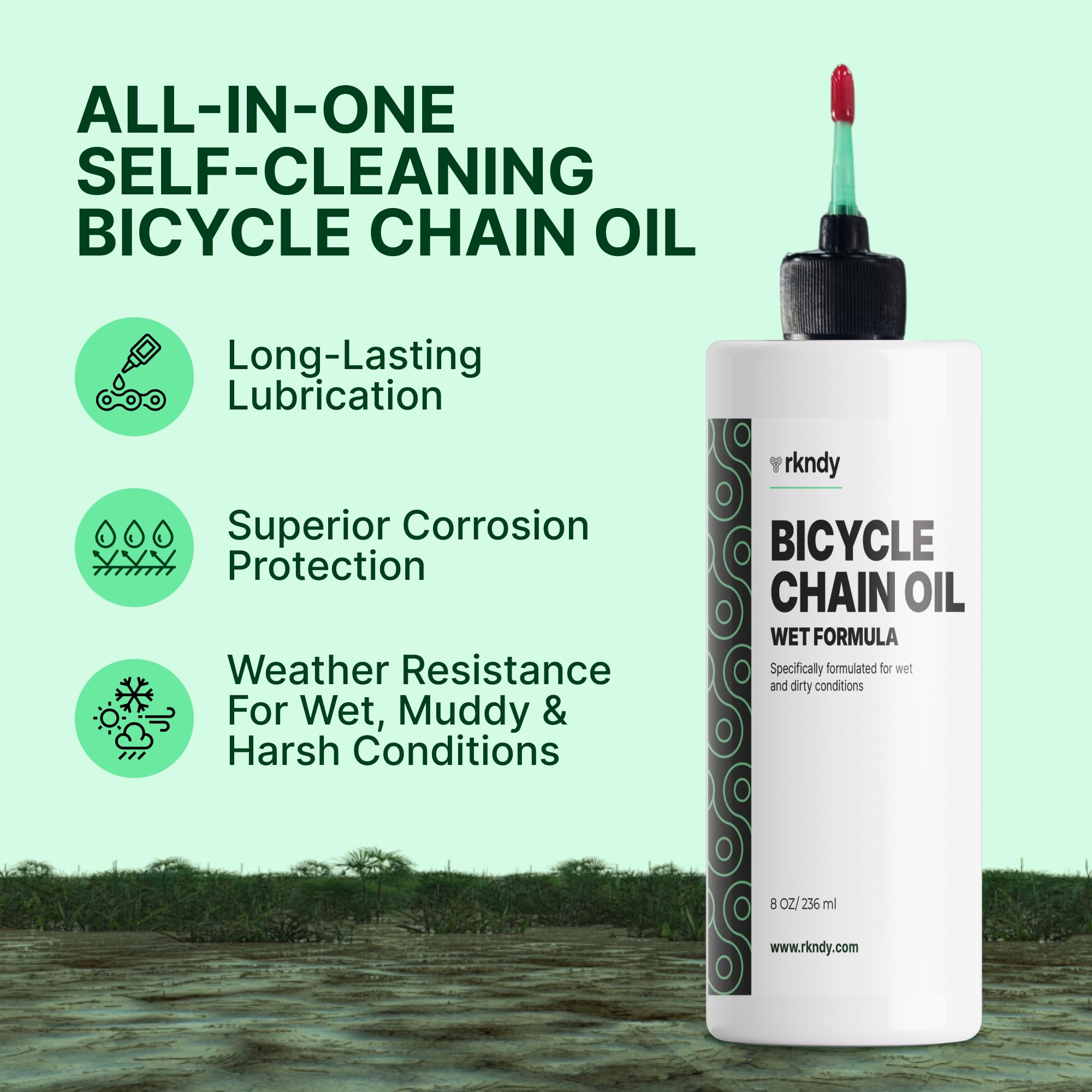 Aceite de cadena de bicicleta autolimpiante, se aplica y limpia en un solo paso (8 onzas)