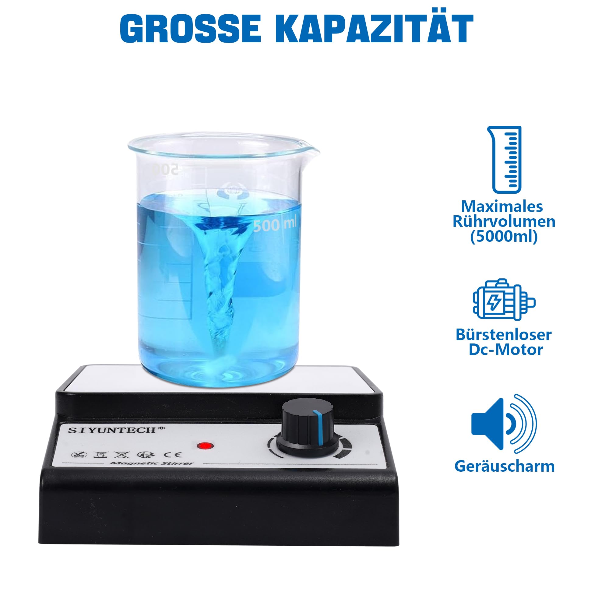 Magnetrührer,Mit 4 Stück Magnetrührstäbchen & Magnetrührstab-Recycler, Drehzahlbereich 0~3800 rpm, Maximale Mischleistung 5000ml
