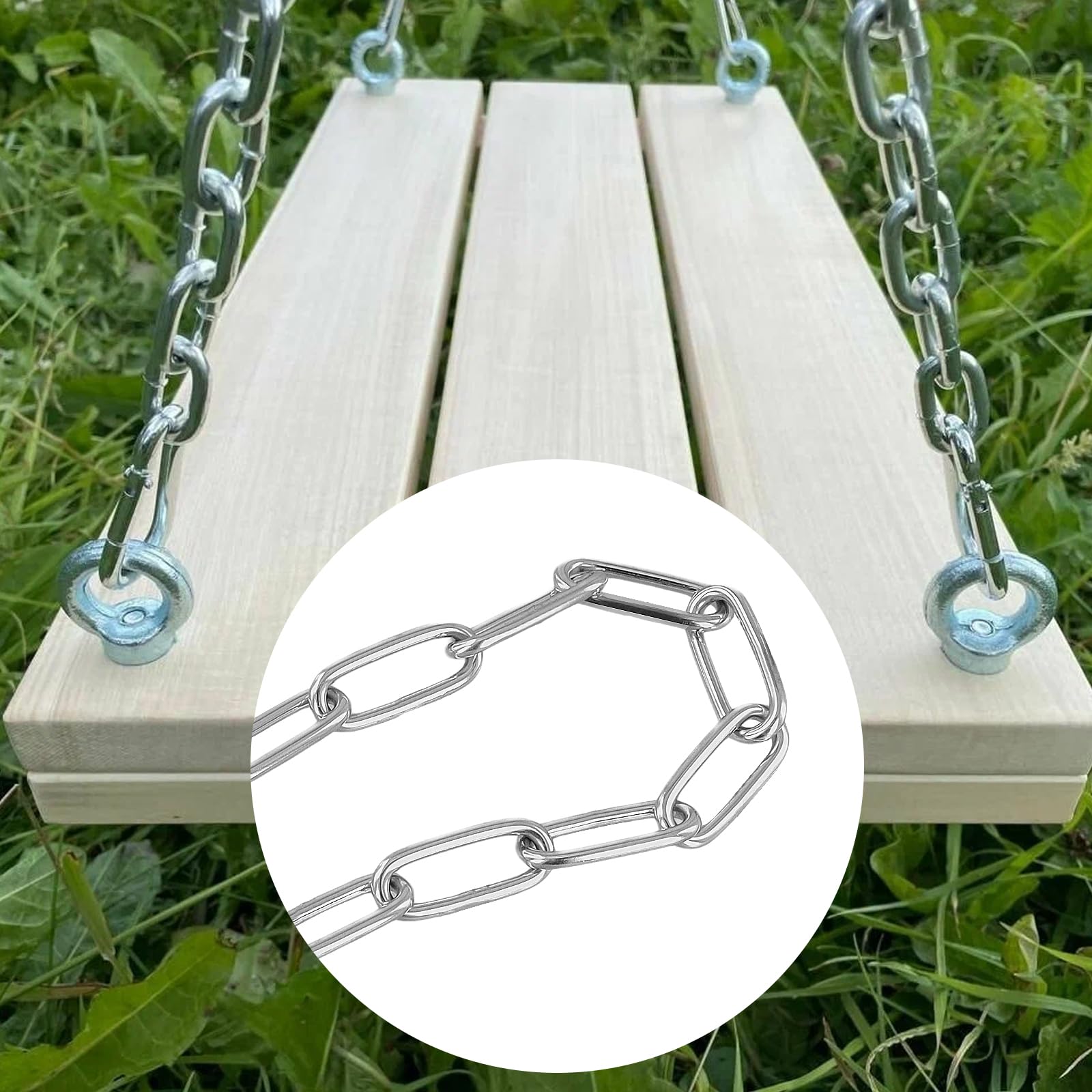 2 Stück 3mm Edelstahlkette 5m lang, Stahlkette Meterware Metallkette, Geschweißte Kettenglieder Gliederkette Edelstahl Ketten für DIY Hängekette, Wäscheleine, Aufhängen - 80kg Belastung