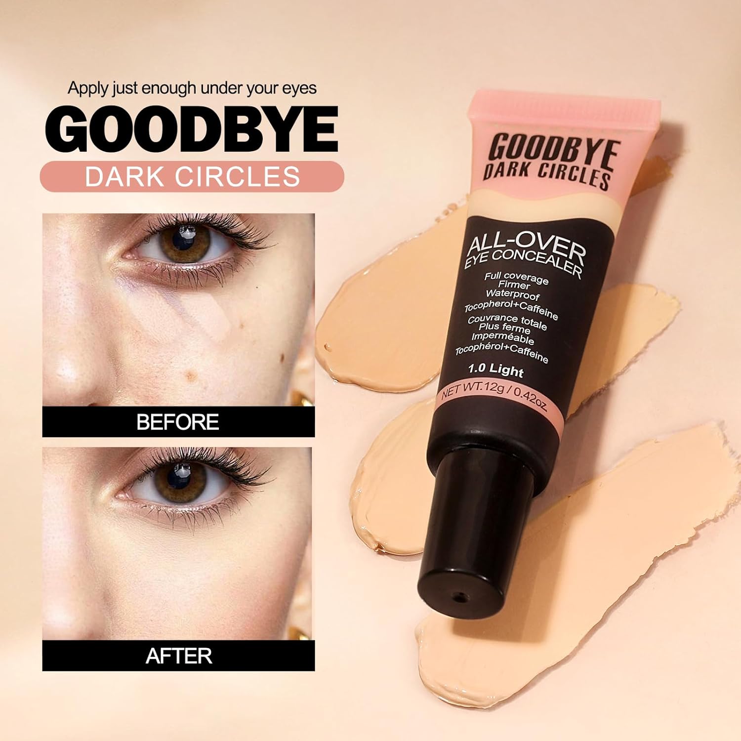 Liquid Concealer, Under Eye Full Coverage Concealers for Dark Circles, Fine Lines, Redness,Waterproof, Firming,Color Correcting Long lasting Makeup Concealer for Women (01#Light) - Image 5