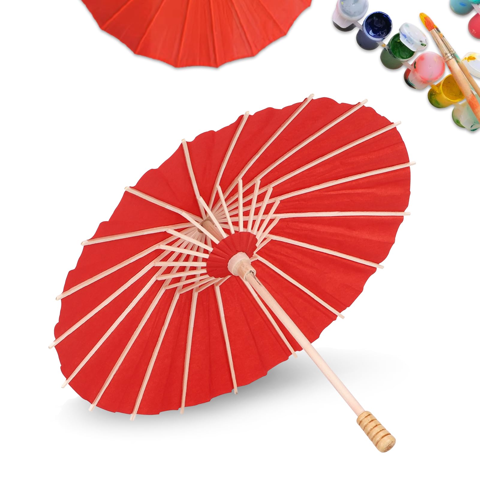 Cyrank Paper Umbrella, 30cm Dia Small Paper Umbrella for Hand Painting Decorative Chinese Umbrella Parasol for Cosplay and Bridal Party Decor(Red)