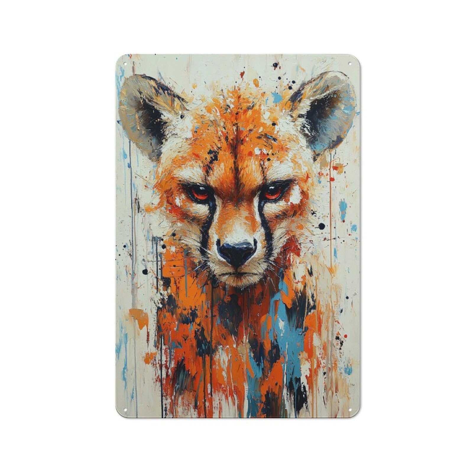Junmoney Style-14 30X20cm Retro Metal Sign With Abstract Cheetah Portrait For Living Room Or Hallway, For Living Room Decor Lovers Refreshing A Room In Autumn