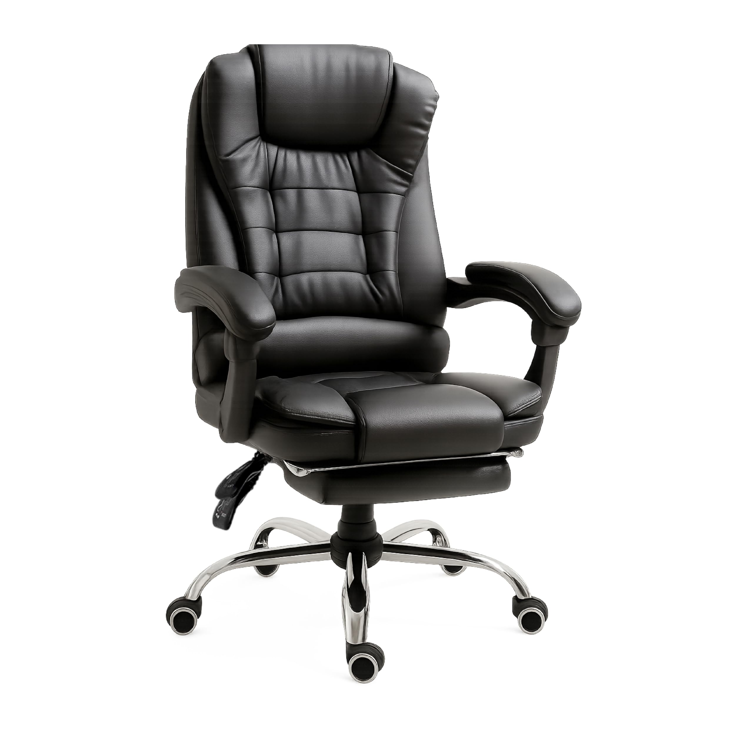 RMF Silla de Oficina Ergonómica Profesional Reclinable, Silla de Escritorio Cómoda y Relajante con Reposapiés - Sillón Relax con Ruedas Giratorias y Altura Ajustable Negro