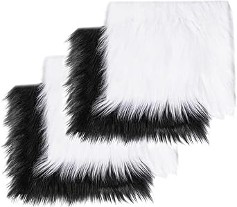 FabricLA Shaggy Faux Fur Square - 4" X 4" Inches Pre Cut - Use Fake Fur Fabric for DIY Craft, Fashion Accessory, Gnome, Home Decoration, Hobby - 2 White & 2 Black Pack