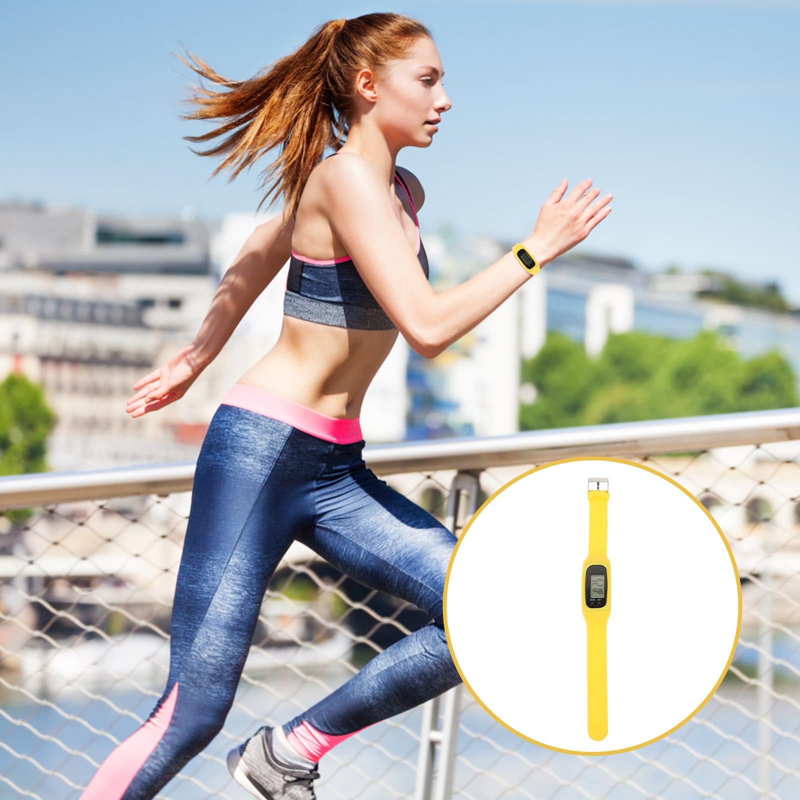 Bracciale Contapassi Digitale in Silicone Giallo per Camminare | Schermo Chiaro e Facile da Leggere, senza App, Uso Semplice, Batteria Ag10 Inclusa