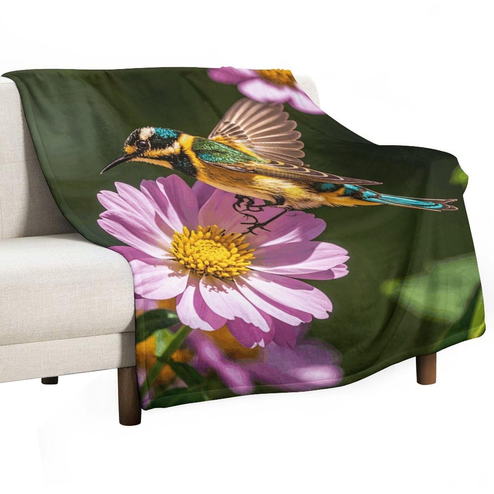 Couverture polaire oiseaux pour sublimer votre canapé au jardin