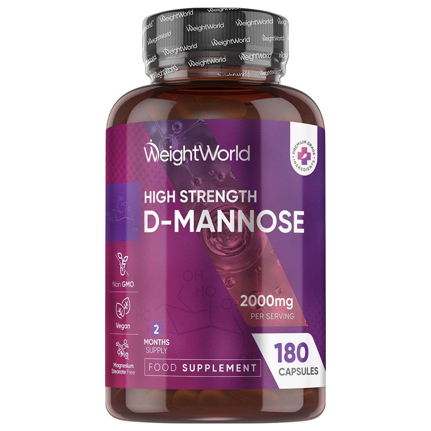 D-Mannose 2000mg - 180 Capsules - 2 Months Supply - Vegan-Friendly, Non-GMO & GMP-Approved - Split & Pour D Mannose Powder Capsules - Unflavoured, Easy to Swallow & Magnesium Stearate-Free