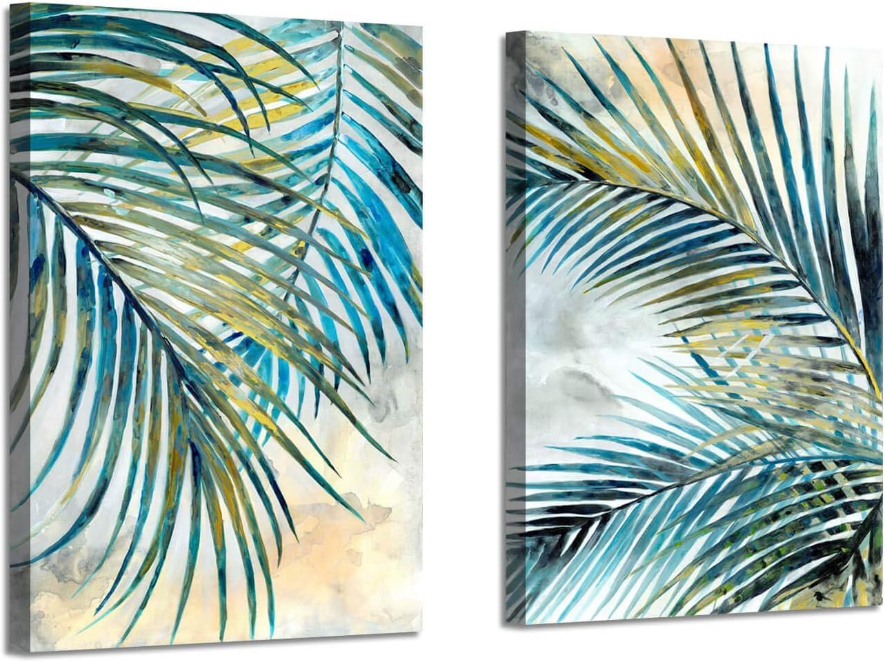 Lianyibo Frameless Abstract Palm Leaves Canvas Wall Art Tropical Ferns Leaf Graphic Art Posters Prints For Living Room Bedroom Decor(50X70cmx2/Frameless)